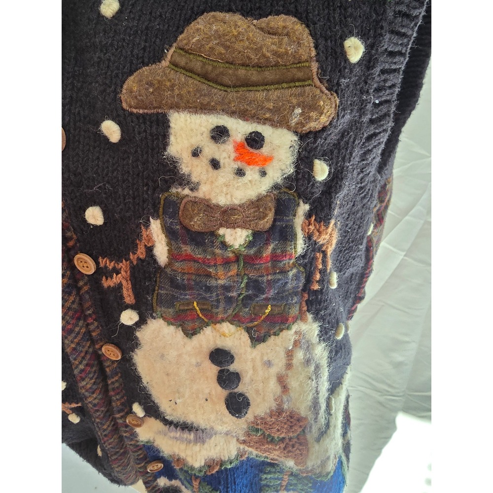 Vintage Belle Pointe Womens Vest Snowman Plaid Christmas Applique Button Front M - Picture 2 of 7